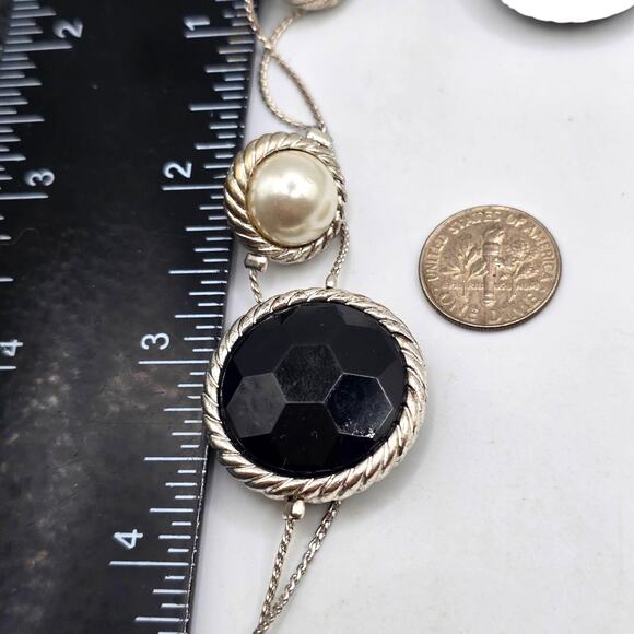 Long Statement Necklace Silver Black Pearl Tiger Stripe Bead Fashion Jewelry 32i - Picture 6 of 8